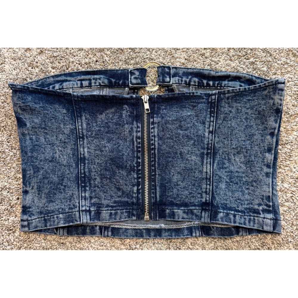 Fashion Nova Always A Vibe Denim Top Dark Wash Acid Strapless O-Ring NWT's - Picture 2 of 6